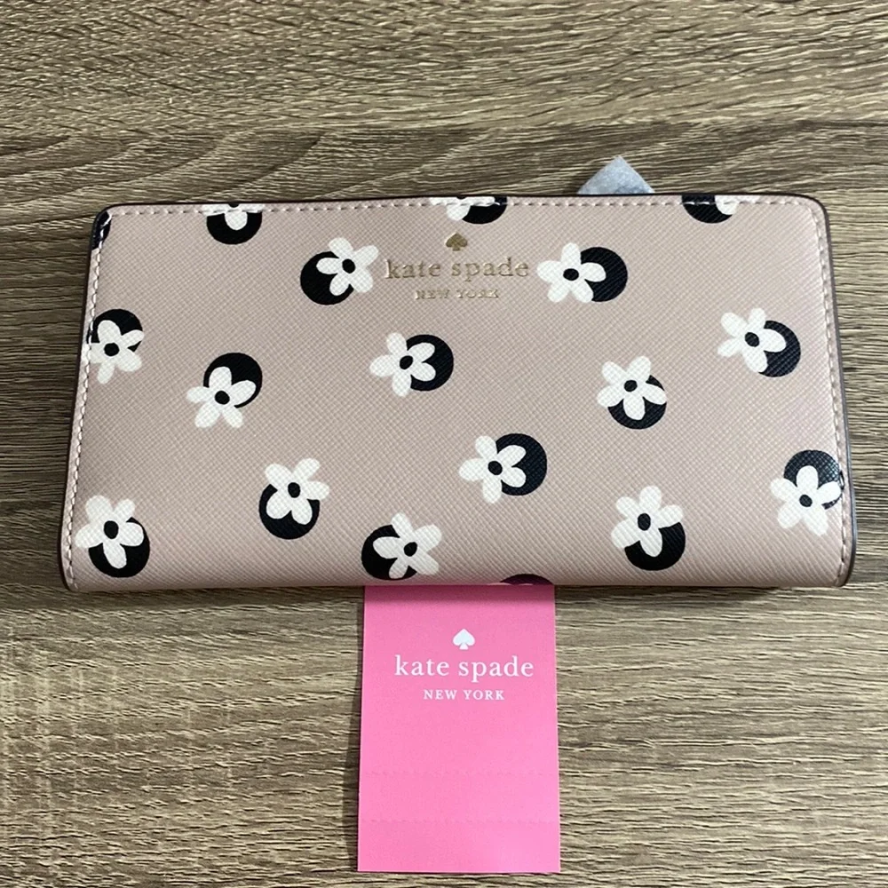 Kate spade staci neutral floral wallet NWT